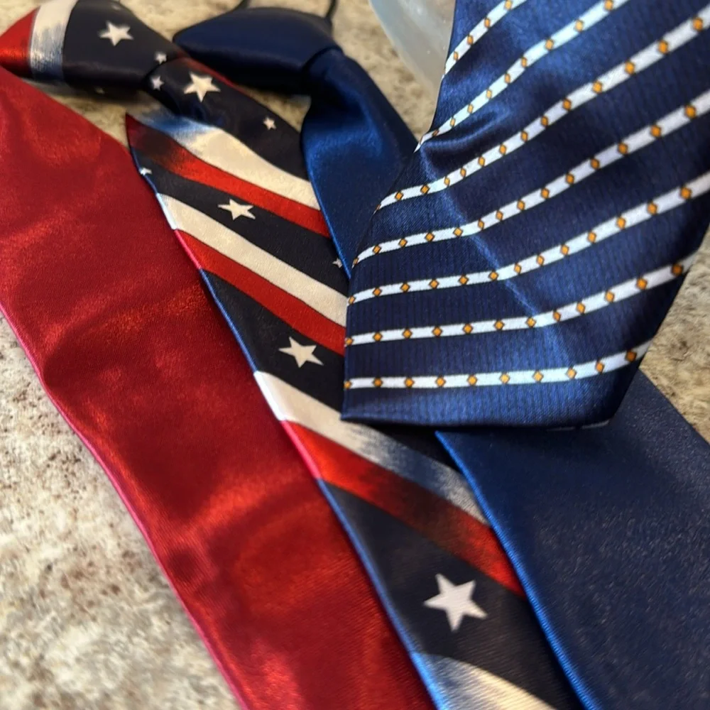 ties 10 inch satin look and feel NWOT set of four! attached the elastic cord